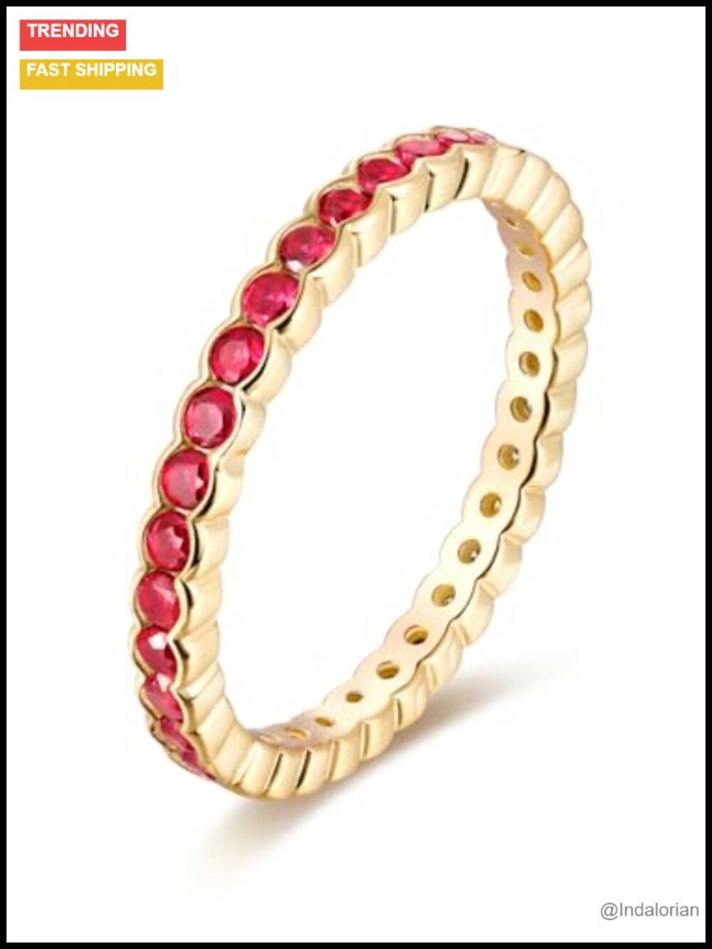 Genuine Ruby Eternity Ring 925 Sterling Silver Yellow Gold Plated